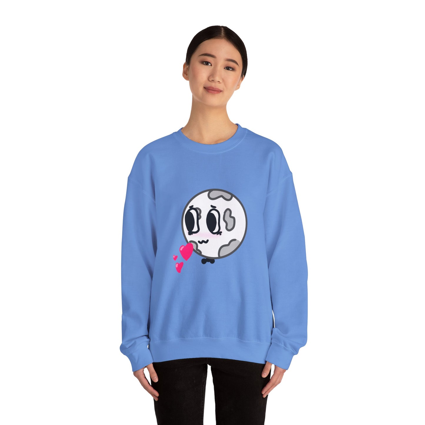 Cute Moon Love Unisex Crewneck Sweatshirt, Cozy Gift, Kawaii Apparel, Romantic Sweatshirt, Perfect for Valentine's Day, Cute