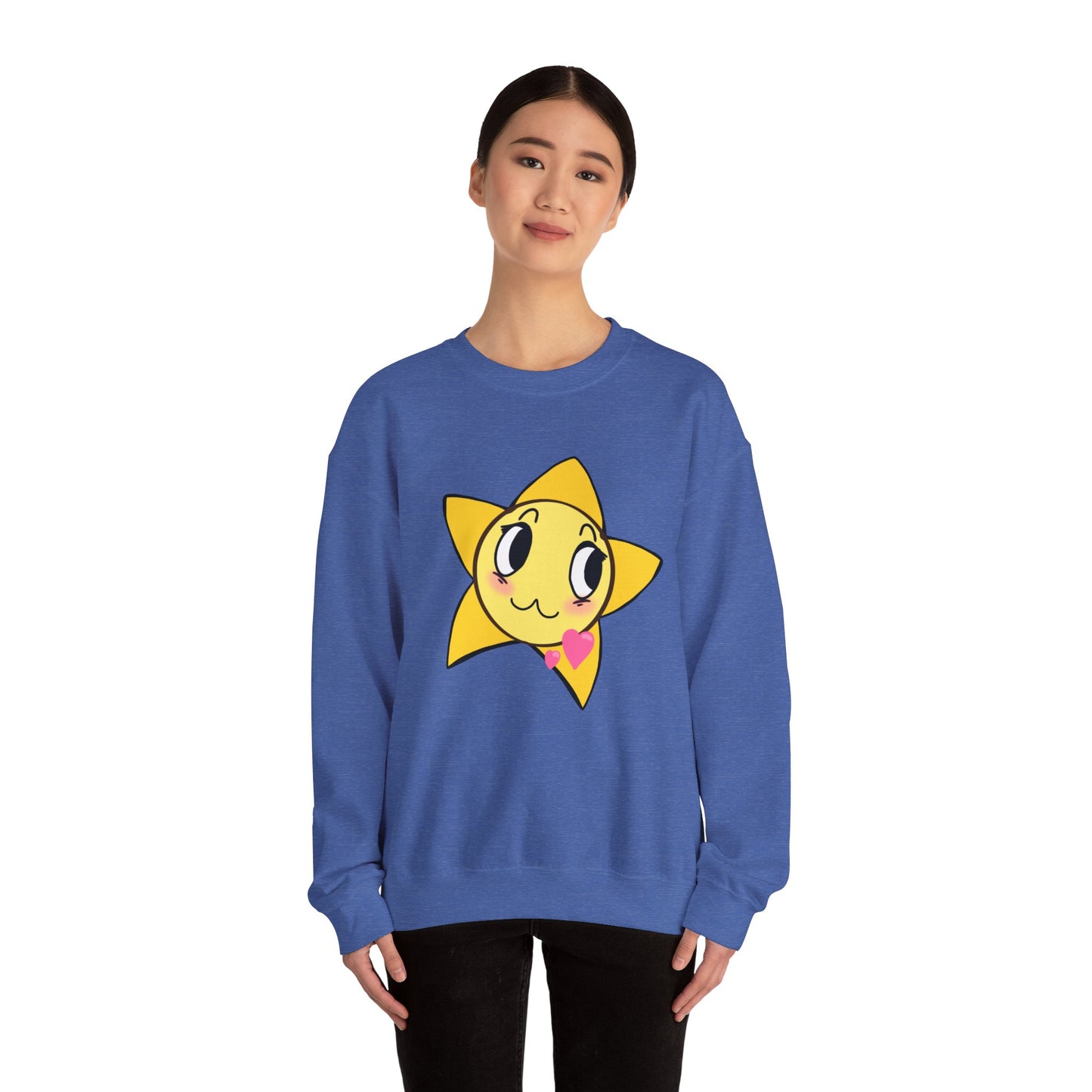 Cute Star Character Crewneck Sweatshirt, Cozy Winter Wear, Gifts for Friends, Casual Streetwear, Cute Sweatshirt