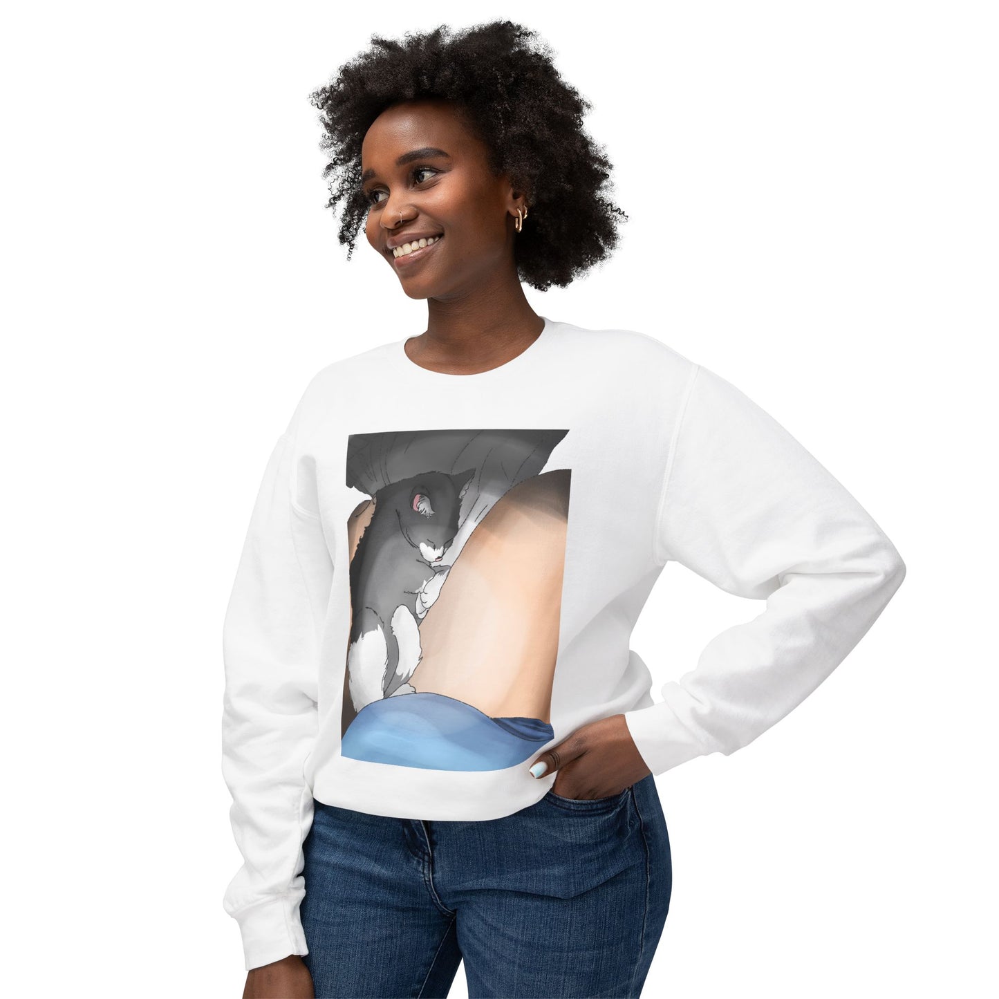 Cozy Cat Nap Unisex Lightweight Crewneck Sweatshirt