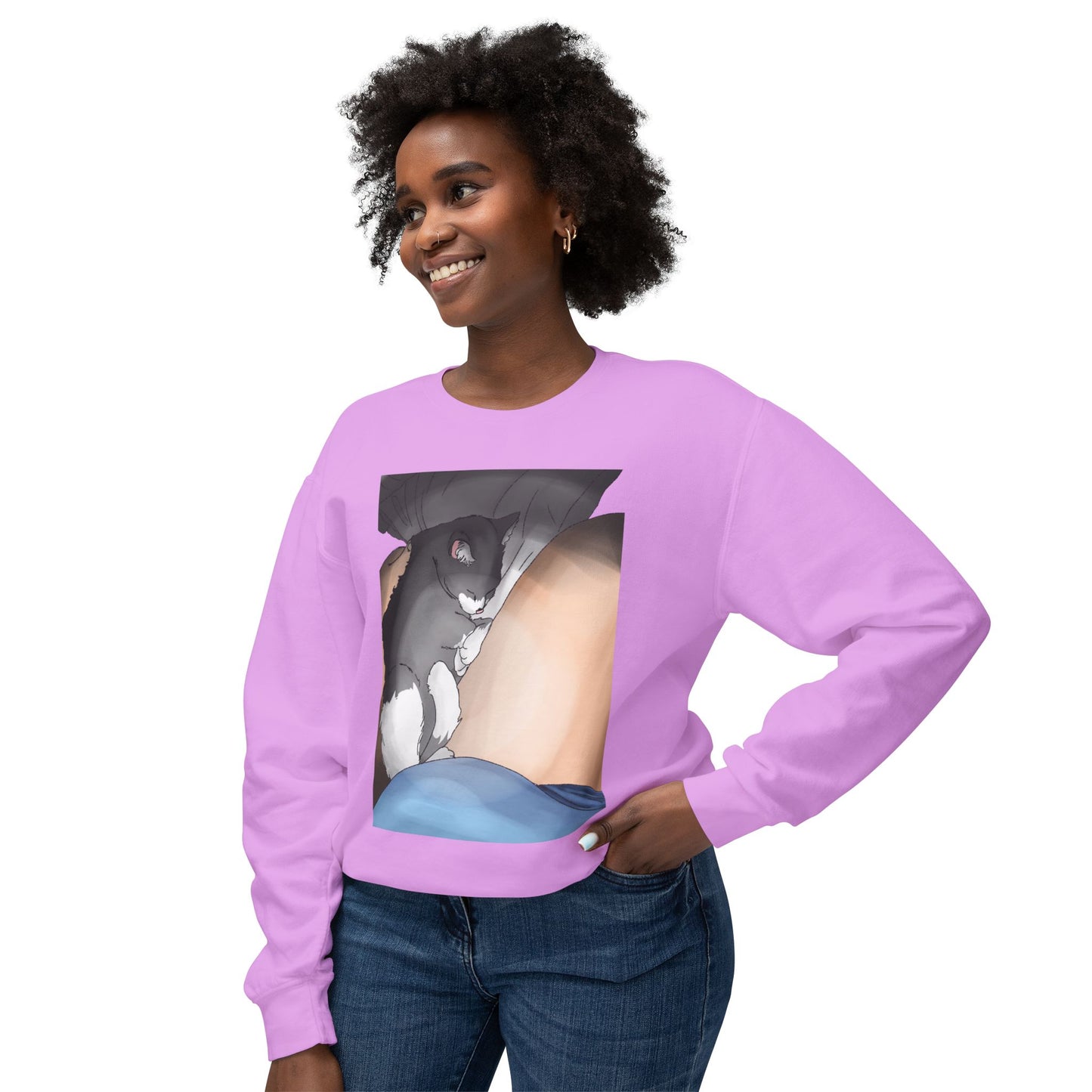 Cozy Cat Nap Unisex Lightweight Crewneck Sweatshirt