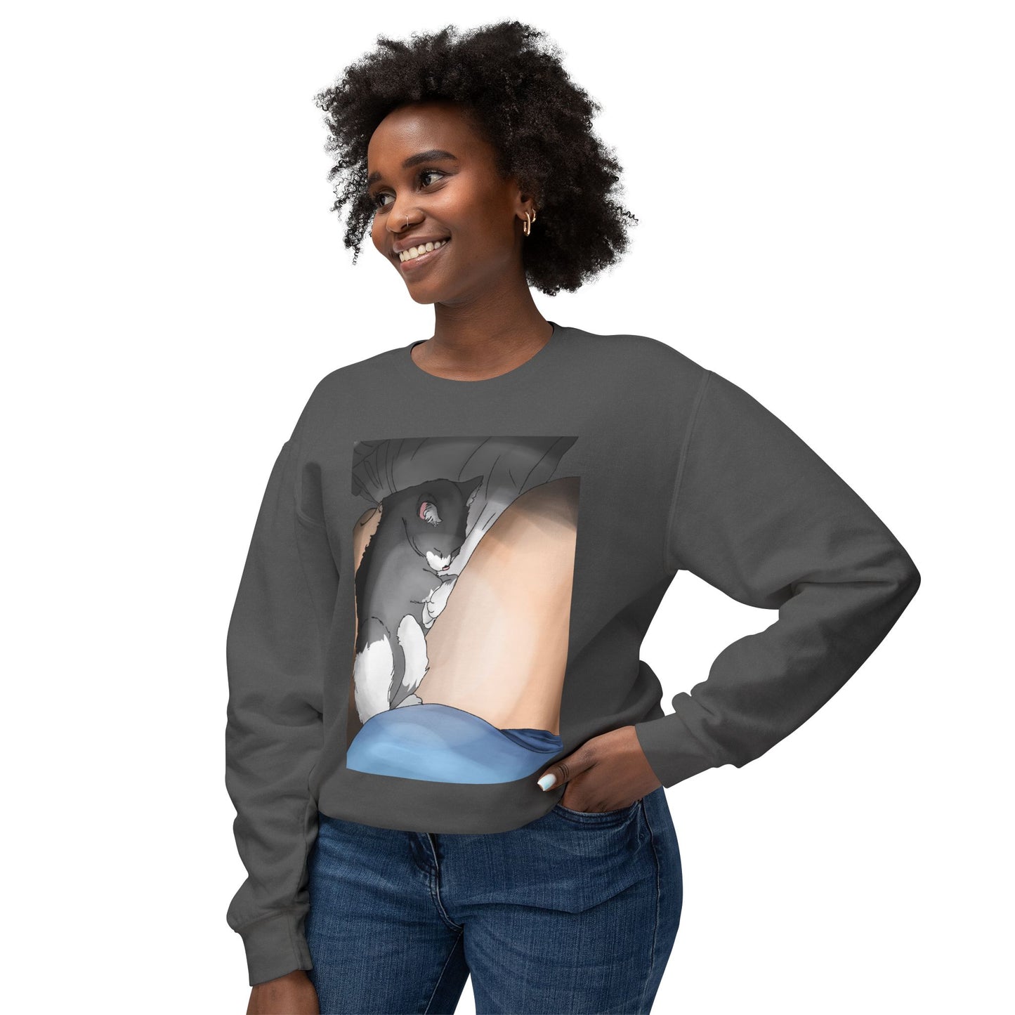 Cozy Cat Nap Unisex Lightweight Crewneck Sweatshirt