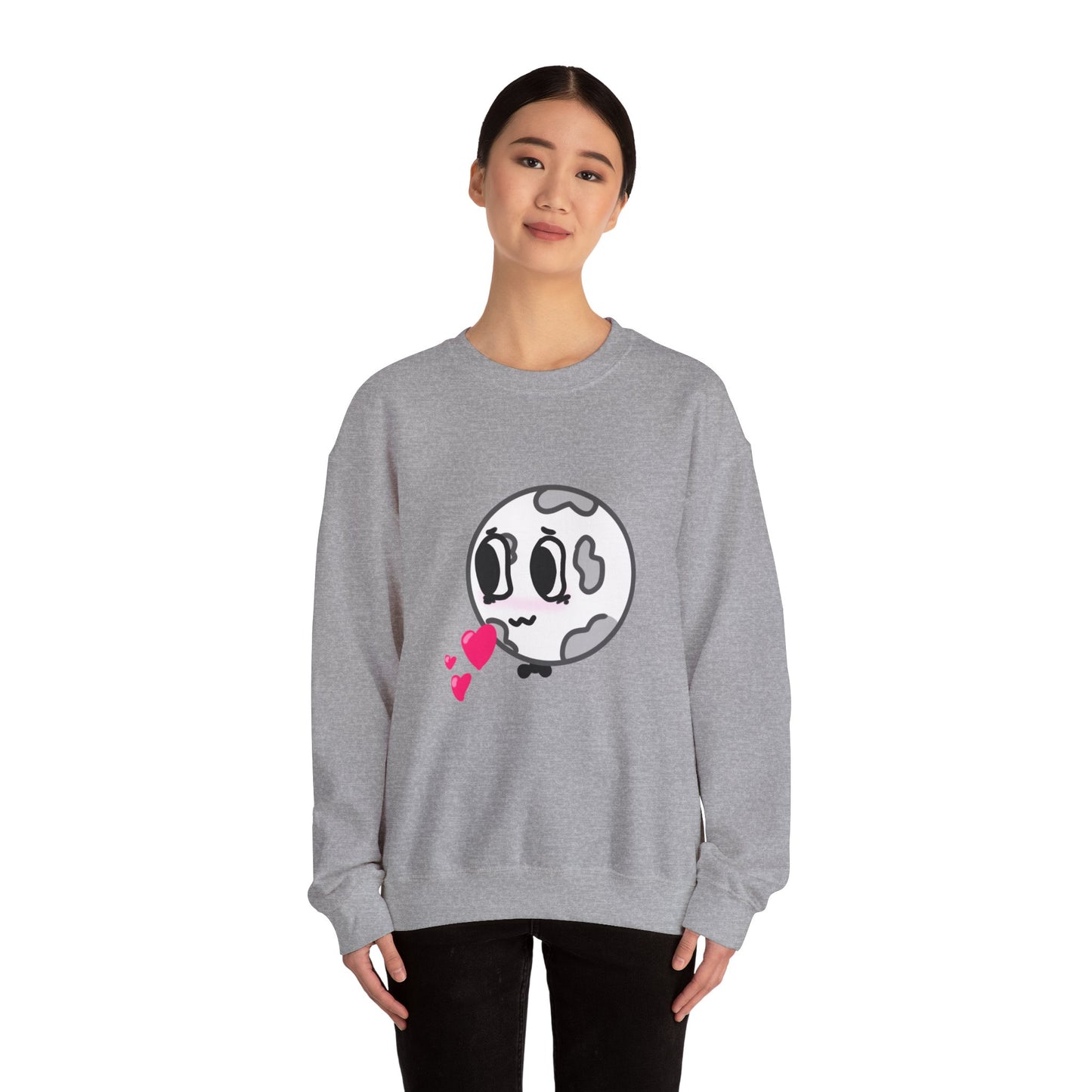 Cute Moon Love Unisex Crewneck Sweatshirt, Cozy Gift, Kawaii Apparel, Romantic Sweatshirt, Perfect for Valentine's Day, Cute