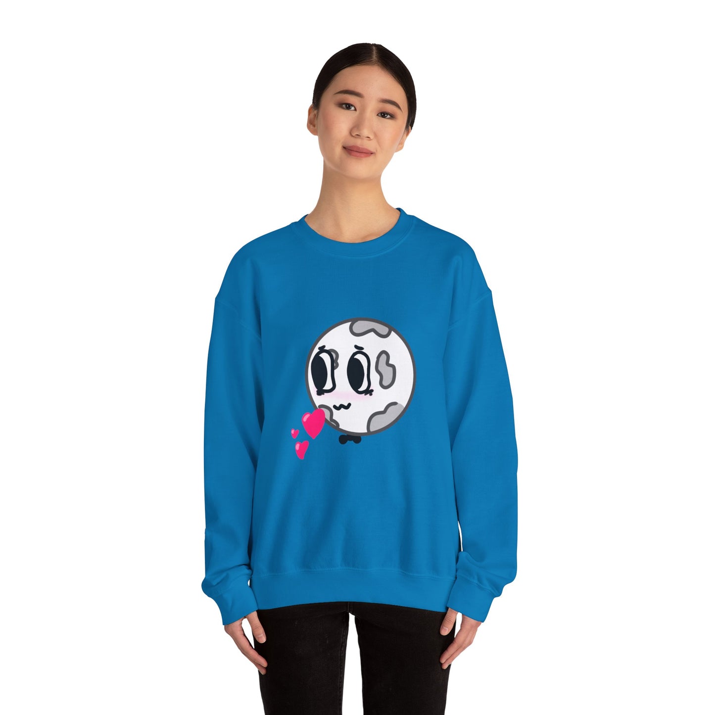 Cute Moon Love Unisex Crewneck Sweatshirt, Cozy Gift, Kawaii Apparel, Romantic Sweatshirt, Perfect for Valentine's Day, Cute