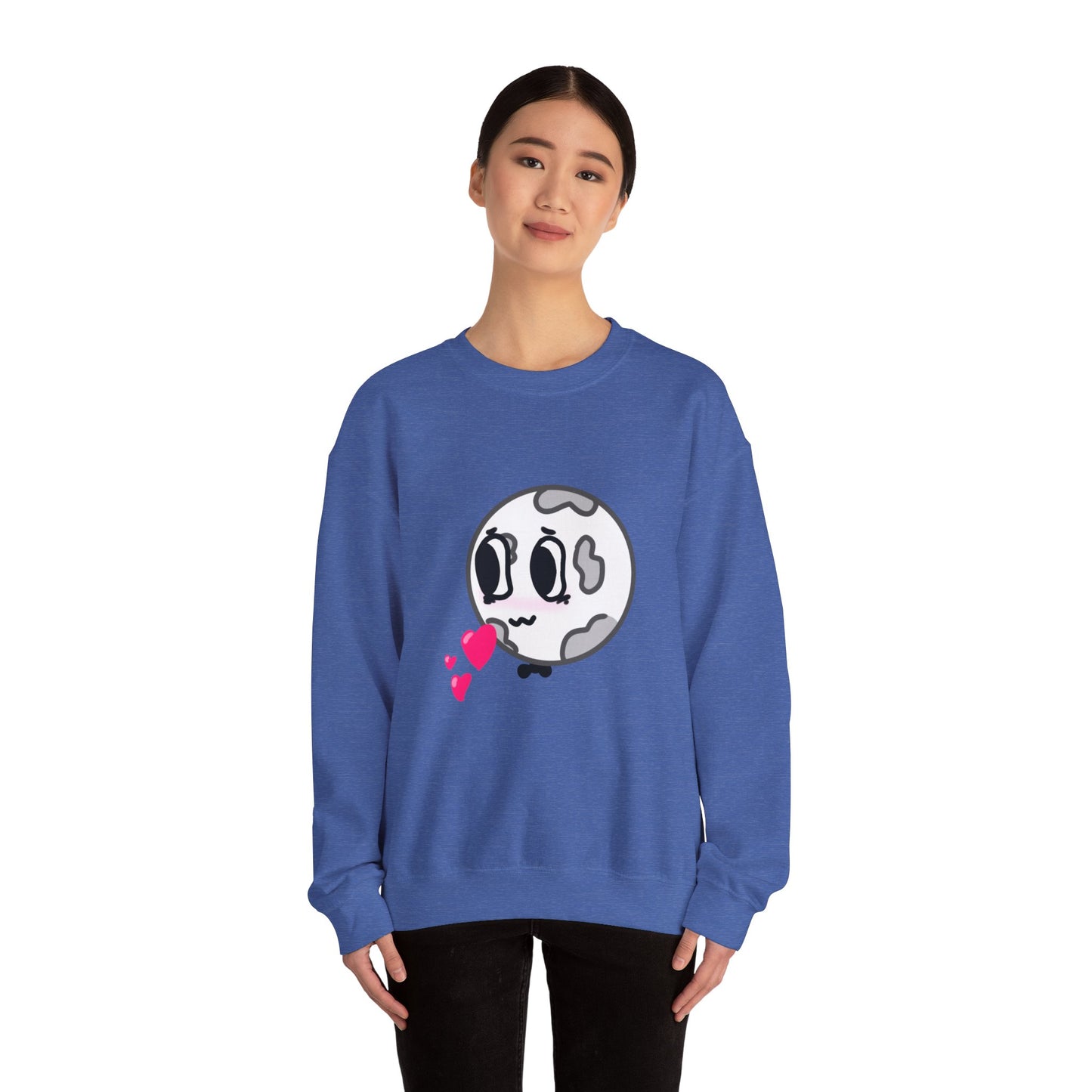 Cute Moon Love Unisex Crewneck Sweatshirt, Cozy Gift, Kawaii Apparel, Romantic Sweatshirt, Perfect for Valentine's Day, Cute