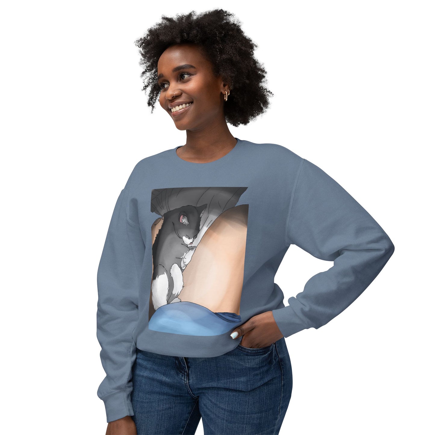 Cozy Cat Nap Unisex Lightweight Crewneck Sweatshirt