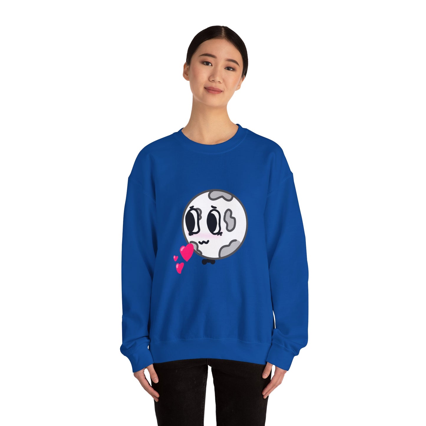 Cute Moon Love Unisex Crewneck Sweatshirt, Cozy Gift, Kawaii Apparel, Romantic Sweatshirt, Perfect for Valentine's Day, Cute