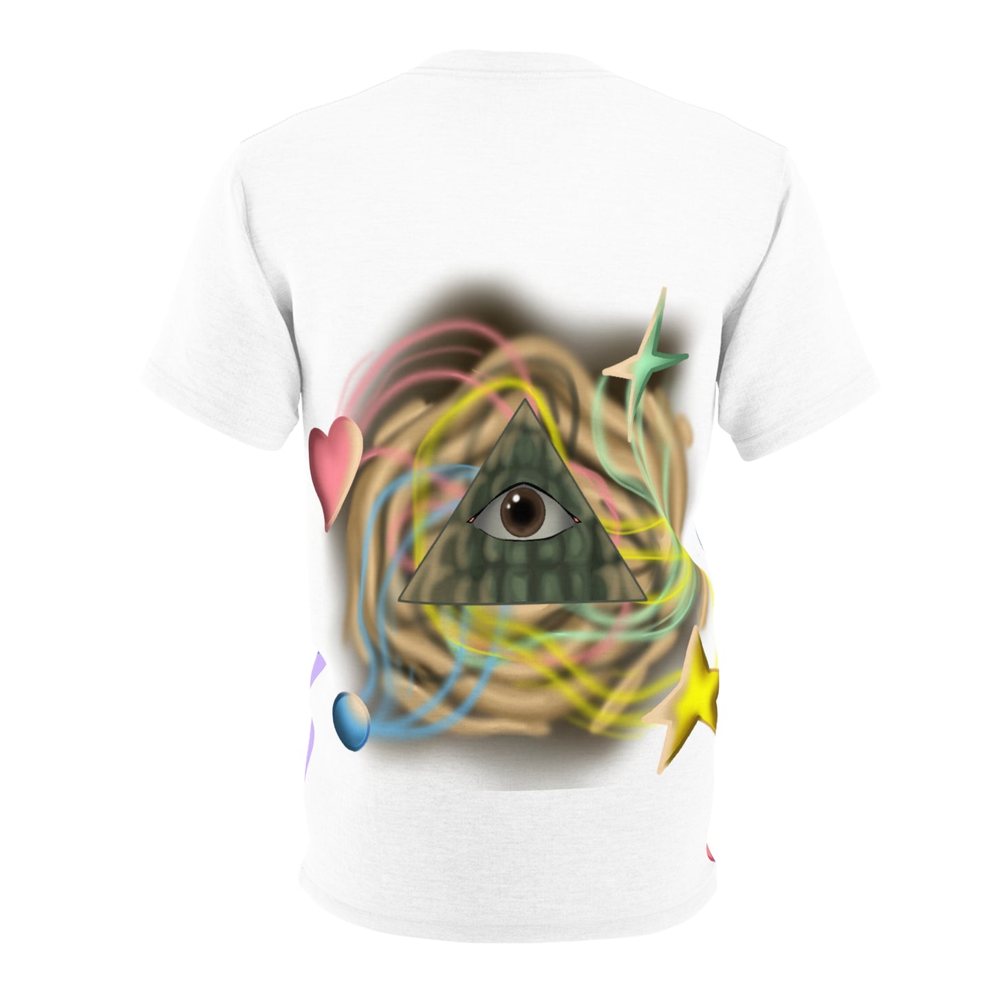 Colorful Unisex Graphic Tee with Eye & Geometric Design