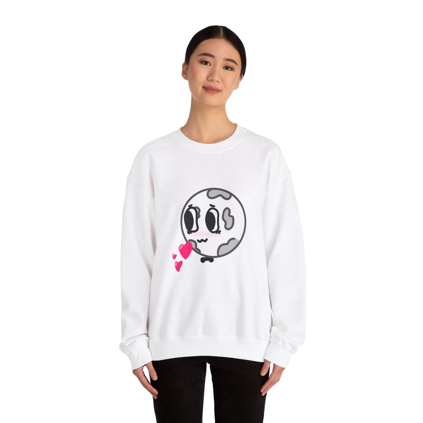 Cute Moon Love Unisex Crewneck Sweatshirt, Cozy Gift, Kawaii Apparel, Romantic Sweatshirt, Perfect for Valentine's Day, Cute