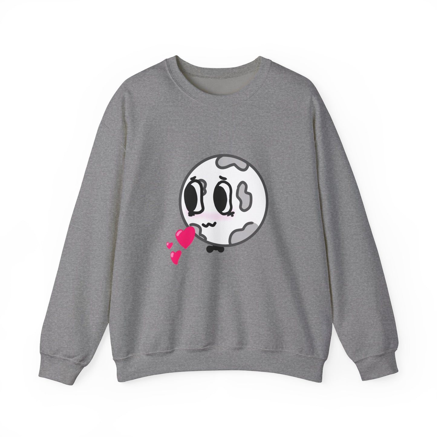 Cute Moon Love Unisex Crewneck Sweatshirt, Cozy Gift, Kawaii Apparel, Romantic Sweatshirt, Perfect for Valentine's Day, Cute