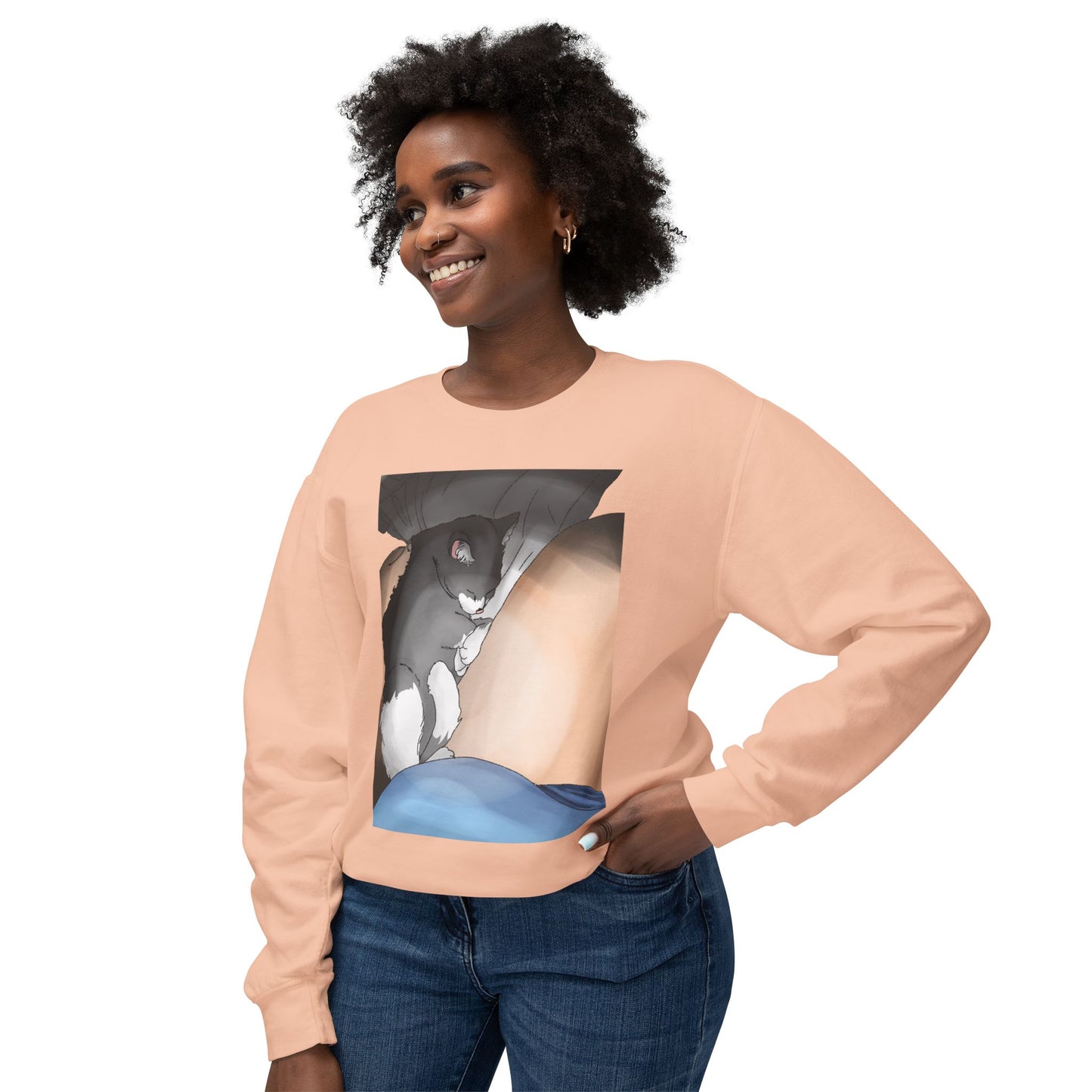 Cozy Cat Nap Unisex Lightweight Crewneck Sweatshirt