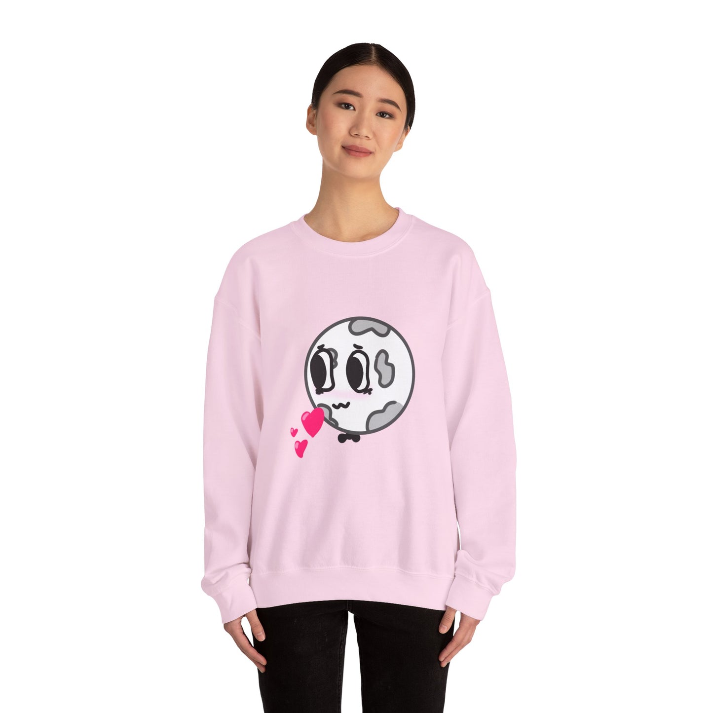 Cute Moon Love Unisex Crewneck Sweatshirt, Cozy Gift, Kawaii Apparel, Romantic Sweatshirt, Perfect for Valentine's Day, Cute