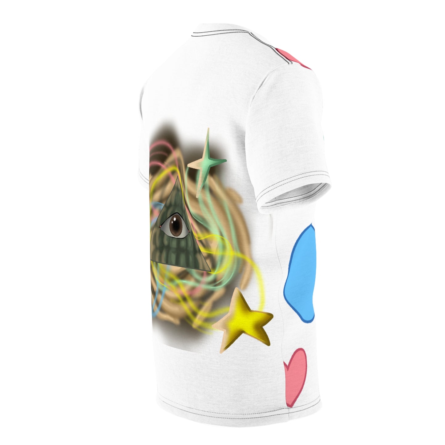 Colorful Unisex Graphic Tee with Eye & Geometric Design