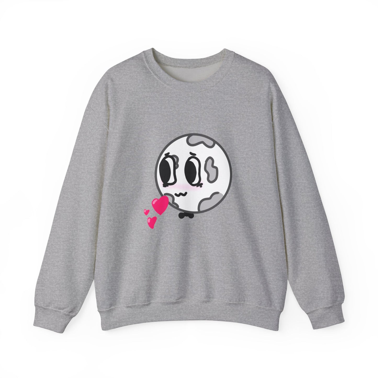 Cute Moon Love Unisex Crewneck Sweatshirt, Cozy Gift, Kawaii Apparel, Romantic Sweatshirt, Perfect for Valentine's Day, Cute