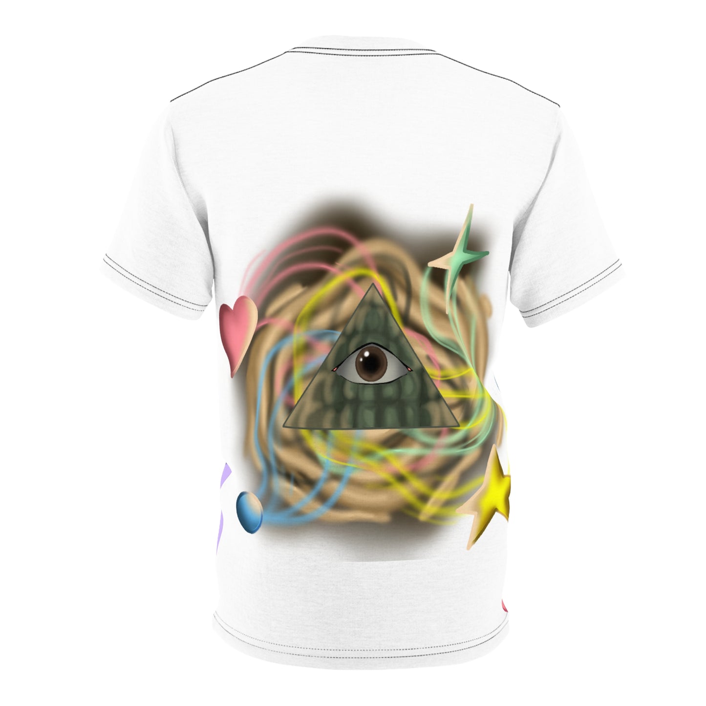 Colorful Unisex Graphic Tee with Eye & Geometric Design