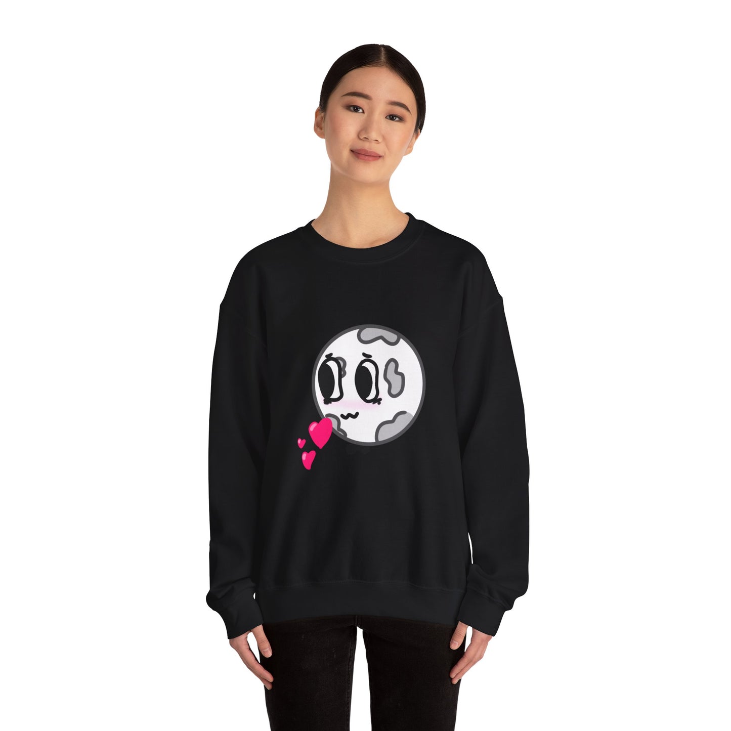 Cute Moon Love Unisex Crewneck Sweatshirt, Cozy Gift, Kawaii Apparel, Romantic Sweatshirt, Perfect for Valentine's Day, Cute